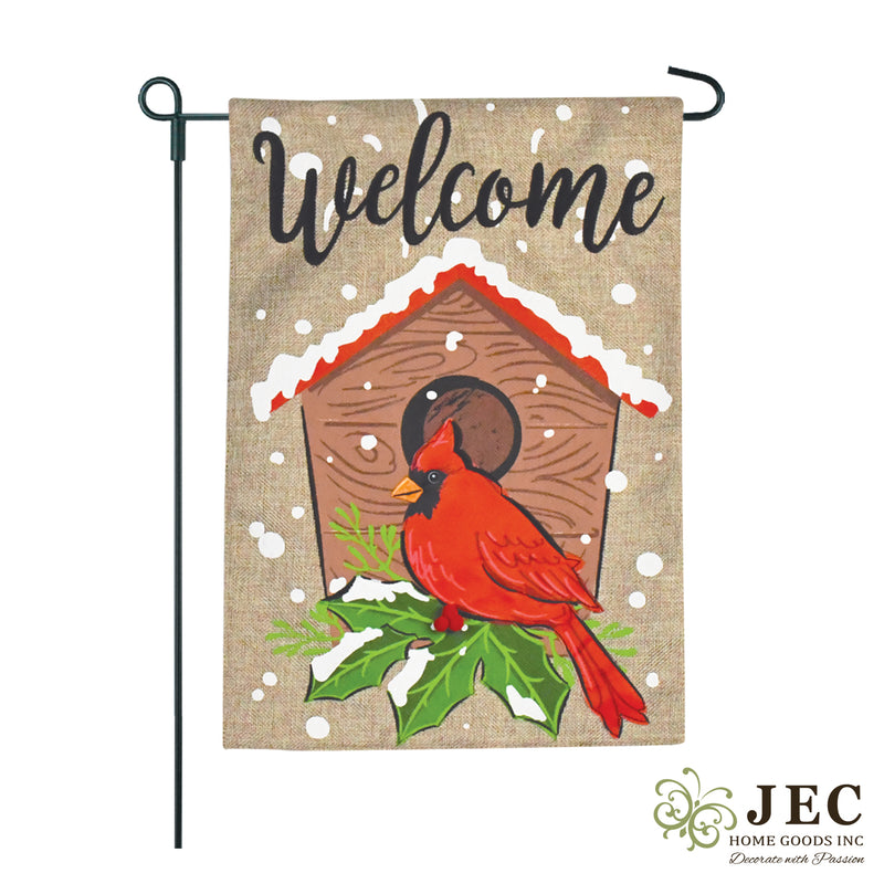 Winter Cardinal Burlap 2-Sided Garden Flag 12.5x18"