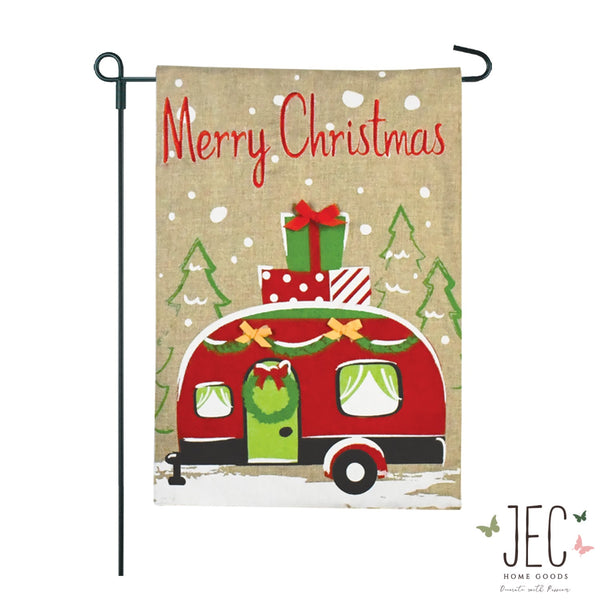 Christmas Red Camper Burlap 2-Sided Garden Flag 12.5x18"