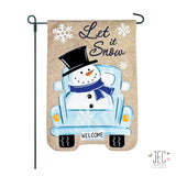 Snowman Truck Burlap 2-Sided Garden Flag 12.5x18"