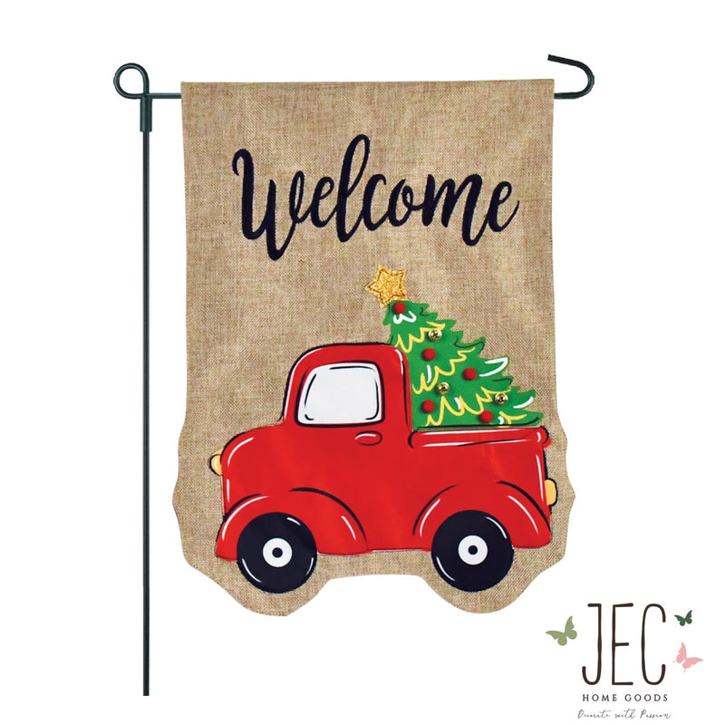 Red Truck Burlap 2-Sided Garden Flag 12.5x18"