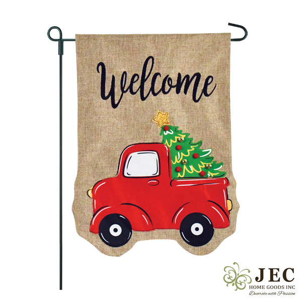 Red Truck Burlap 2-Sided Garden Flag 12.5x18"