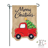 Red Truck Burlap 2-Sided Garden Flag 12.5x18"