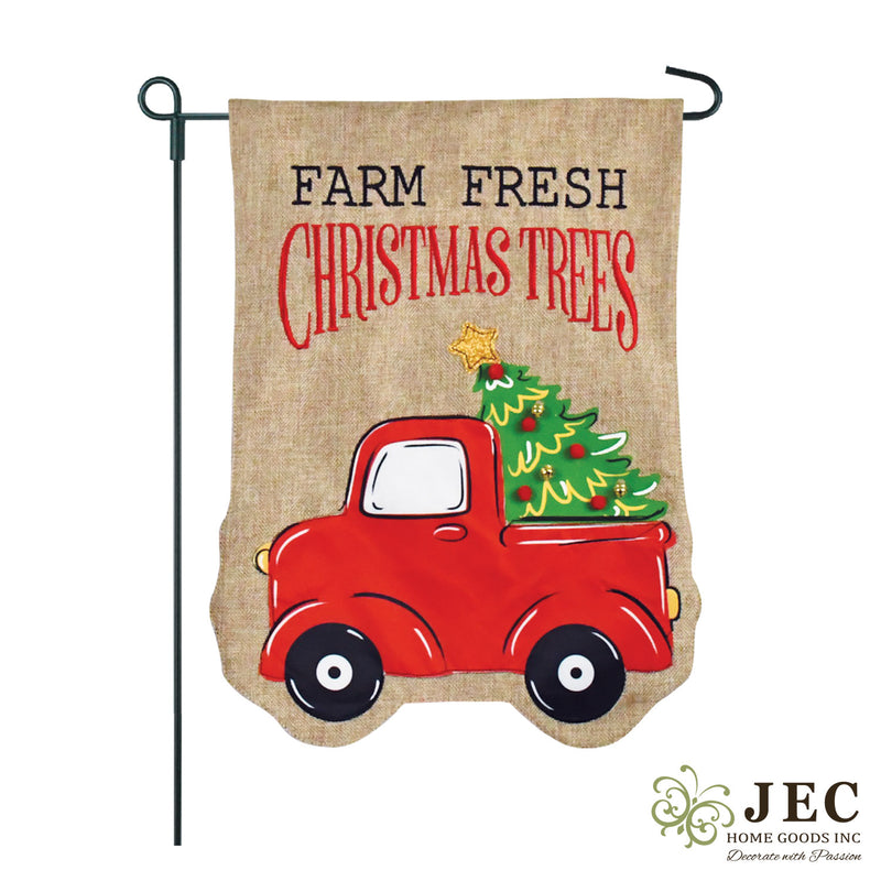 Red Truck Burlap 2-Sided Garden Flag 12.5x18"