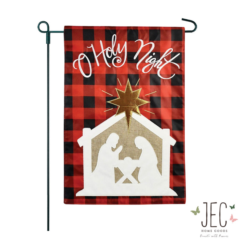 Buffalo Check Nativity Scene Burlap 2-Sided Garden Flag 12.5x18"