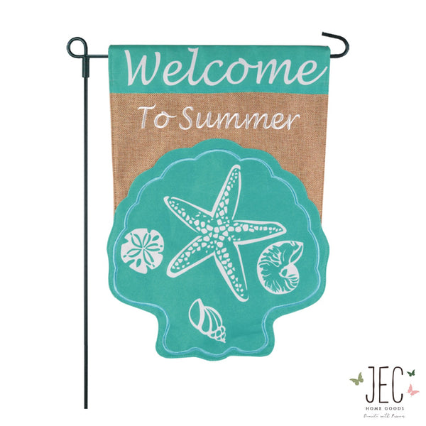 Seashell Welcome Burlap 2-Sided Garden Flag 12.5x18"