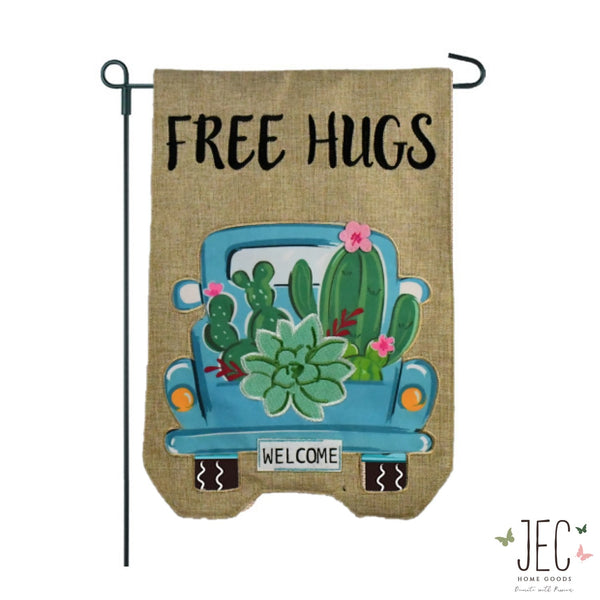 Cactus Pick Up Truck Burlap 2-Sided Garden Flag 12.5x18"