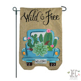 Cactus Pick Up Truck Burlap 2-Sided Garden Flag 12.5x18"