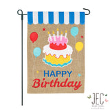 Birthday Cake Awning Burlap 2-Sided Garden Flag 12.5x18"