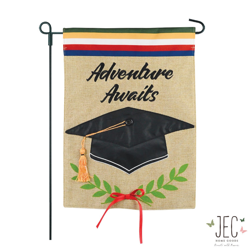 Adventure Awaits Burlap 2-Sided Garden Flag 12.5x18"