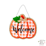 Buffalo Plaid Pumpkin Welcome Burlap Wall Décor 18"x16.5"