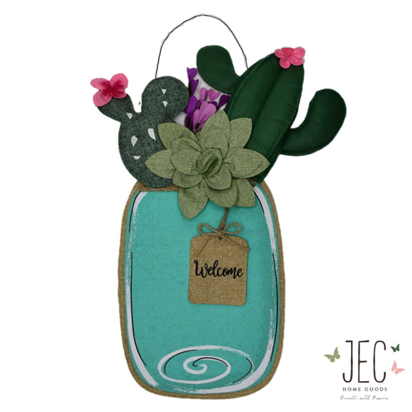 Cactus Mason Jar Burlap Wall Décor 27.5"x21"